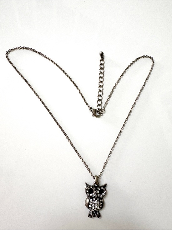 Jewelry - Rhinestone Owl Pendant Necklace - Silver Tone One Size
